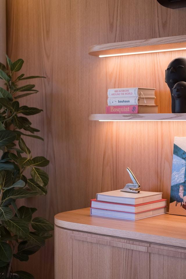 The shelf above the desk